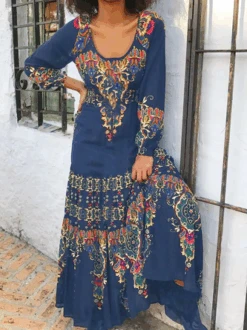 Boho U-Neck Cotton Blends Knitting Dress -Zolucky Sales Store 7da1027c859c2f4a53370f6312cd82c6