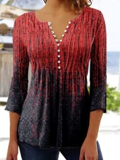 Women Casual Abstract Autumn Regular Fit 1 * Top Three Quarter Regular Medium Elasticity Regular Size Top