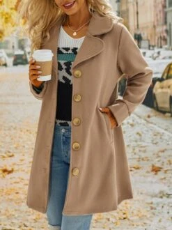 Solid Long Sleeve Cotton-Blend Overcoat 39 Solid Long Sleeve Cotton-Blend Overcoat -Zolucky Sales Store 7e59016384aa74698be2a28c1e712192