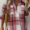 Plus Size Casual Plaid Loose Shirt Collar Blouse