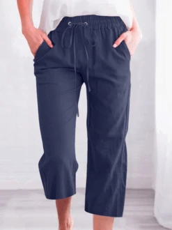 Women's Casual Summer Linen Pants High Waisted Loose Yoga Sweatpants Crop Pants With Pockets -Zolucky Sales Store 7ea30f5e22245bd2495ca698a2a5d987