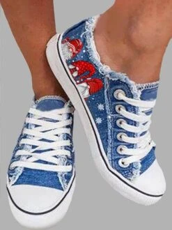 Christmas Santa Blue Lace-Up Sneakers Sneakers Xmas Shoes -Zolucky Sales Store 7ecac9dce8d767e46f076d445a73c834