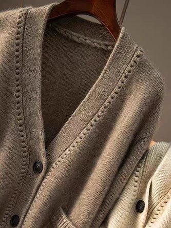 Yarn/Wool Yarn Casual Loose Plain Cardigan 3 Yarn/Wool Yarn Casual Loose Plain Cardigan - Image 3