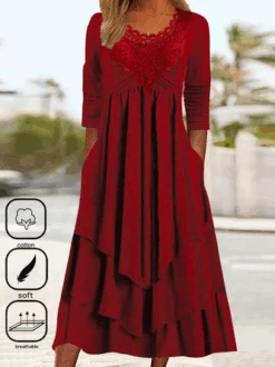 Plain Cotton Casual Lace Dress