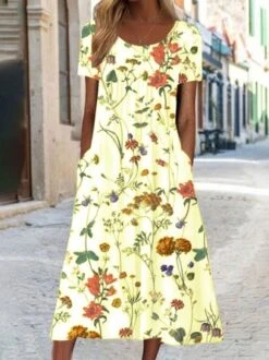 Disty Floral Daily Casual Jersey Loose Short Sleeve Crew Neck Vacation Midi Dress 16 Disty Floral Daily Casual Jersey Loose Short Sleeve Crew Neck Vacation Midi Dress -Zolucky Sales Store 7ff2d28344af5fb50d80a1a1879b811c