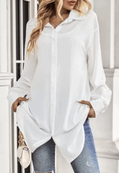 Casual Plain Shirt Collar Loose Blouse -Zolucky Sales Store 800f389e24cfc2a2493a7a876b50fd50