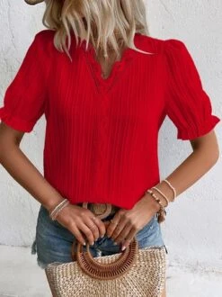 V Neck Plain Lace Elegant Shirt -Zolucky Sales Store 80bef01a119653f9d023d4474afd0310