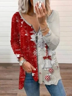 Casual Christmas Loose T-Shirt Tunic Xmas T-shirt