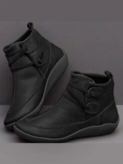 Zolucky Vintage Women Casual Braided Strap Breathable Lether PU Flat Heel Classic Boots -Zolucky Sales Store 81a0aa924b1fbc84f6d66c0dce399dfa