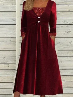Christmas Crew Neck Velvet Loose Casual Dress