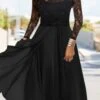 Plain Lace Long Sleeve Crew Neck Party Dress