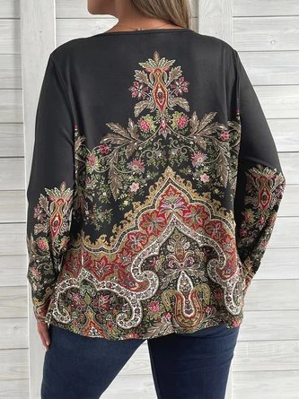 Plus Size Crew Neck Ethnic T-Shirt 5 Plus Size Crew Neck Ethnic T-Shirt - Image 5