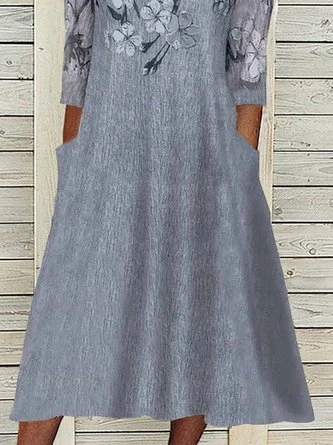 Plus Size Floral Notched Loose Casual Three Quarter Maxi Dress 2 Plus Size Floral Notched Loose Casual Three Quarter Maxi Dress - Image 2