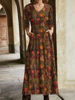 Casual Floral Long Sleeve Weaving Dress