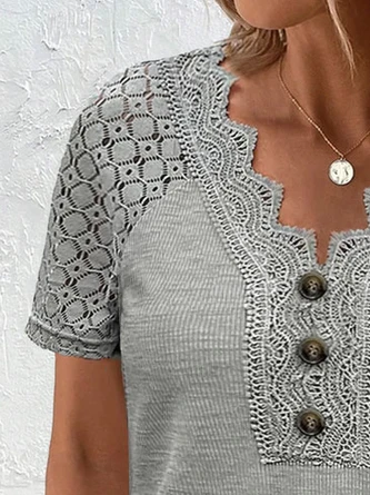 Plus Size Lace Elegant Loose T-Shirt 2 Plus Size Lace Elegant Loose T-Shirt - Image 2