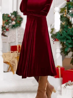 Plus Size Christmas Velvet Daily Casual Plain Crew Neck A-Line Long Sleeve Maxi Dress 5 Plus Size Christmas Velvet Daily Casual Plain Crew Neck A-Line Long Sleeve Maxi Dress -Zolucky Sales Store 84c951f64d4717f1c7267183caad6f35