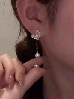 Banquet Party Gold Heart Diamond Pearl Pendant Earrings Elegant Jewelry -Zolucky Sales Store 85bb31ba1ab5bfd4a35d6903970dc85c