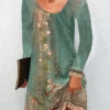 Plus Size Long Sleeve Casual Ethnic Printed Dress