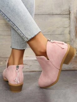 British Style Pointed Toe Casual Back Zip Low Heel Chunky Heel Booties -Zolucky Sales Store 865d59f977283d639093047289dba7b5