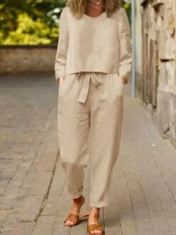 Plus Size Casual Plain V Neck Two-Piece Set