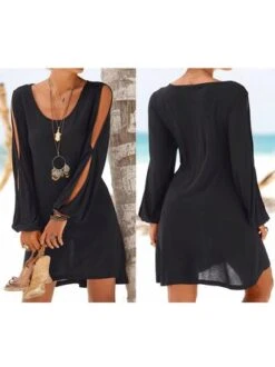 Women Cold Shoulder Long Sleeve Round Neck Causal Holiday Mini Dress -Zolucky Sales Store 8687437331 1492025757 jpg 1547036791472