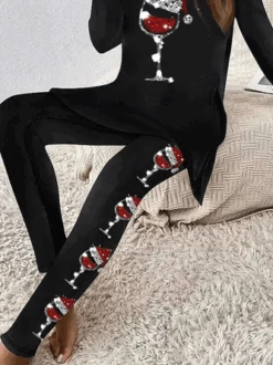 Christmas Wine Glass Jersey Casual Two-Piece Set -Zolucky Sales Store 870beaeed312497f9fb797393e193bba