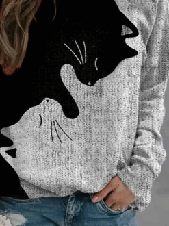 Plus Size Cat Crew Neck Loose Casual Sweatshirt -Zolucky Sales Store 87de87968bf8d787f09a764537916089