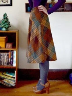 Brown Plaid Printed Ruched A-line Vintage Casual Skirt -Zolucky Sales Store 886282f9f5ba92ae40e60ee4a95c6321