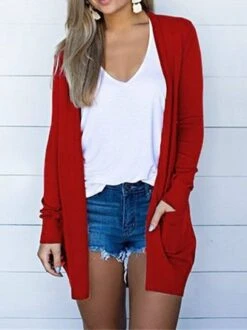 Jersey Loose Pocket Stitching Plain H-Line Casual Long Sleeve Kimono -Zolucky Sales Store 88a70c973f40be095fdf3eafdb63e3c4