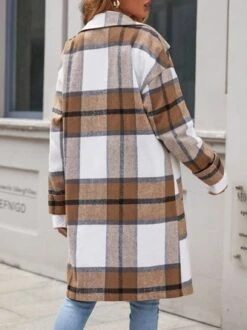 Casual Plaid Shawl Collar Loose Overcoat -Zolucky Sales Store 88adf757aa15a90e0021f21680d95e66