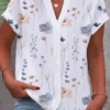 Plus Size Floral Casual Notched Blouse