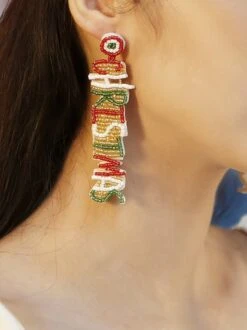 Merry Christmas Letters Handmade Beaded Dangle Earrings