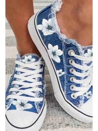 Women's Lily Graphic Print Denim Lace-Up Sneakers 1 Women's Lily Graphic Print Denim Lace-Up Sneakers