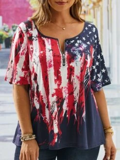 Plus Size Notched Casual America Flag Jersey Independence Day T-Shirt -Zolucky Sales Store 8aed02c8aa9f66fb02c06d4b3698aefc