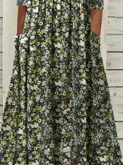 Casual Floral V Neck Short Sleeve Dress -Zolucky Sales Store 8b1d6c019afd27ef2583c1e89112a7dc