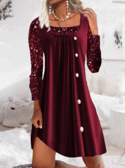 Glitter Crew Neck Loose Party Dress