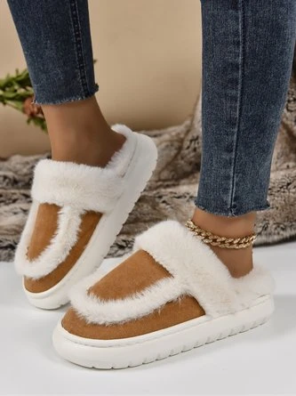 Color Block Casual Faux Fur Paneled Toe-covered Slippers 1 Color Block Casual Faux Fur Paneled Toe-covered Slippers