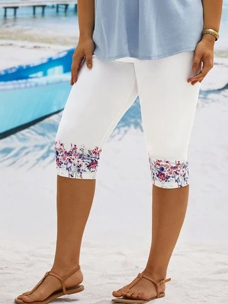 Plus Size Floral Casual Skinny Shorts 3 Plus Size Floral Casual Skinny Shorts - Image 3