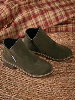 British Style Round Toe Comfortable Zip Low Heel Booties -Zolucky Sales Store 8d865eabcd8262784128e988ecd6c609