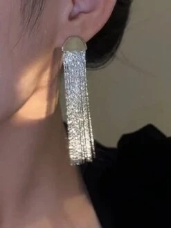 Women Minimalist Silver Tassel Earrings