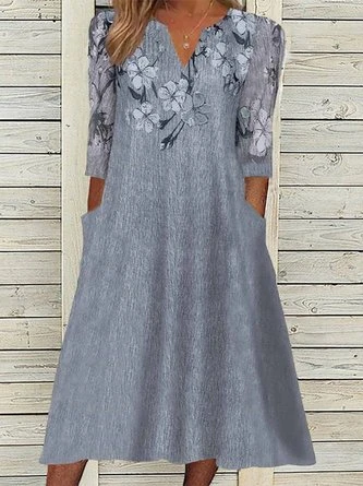 Plus Size Floral Notched Loose Casual Three Quarter Maxi Dress 1 Plus Size Floral Notched Loose Casual Three Quarter Maxi Dress