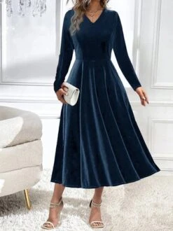 Casual Velvet V Neck Christmas Dress -Zolucky Sales Store 8e7c07efa8f15142c3830d9df710350b