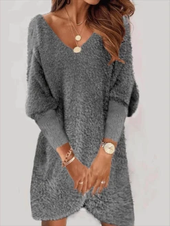 Long Sleeve V Neck Casual Dress