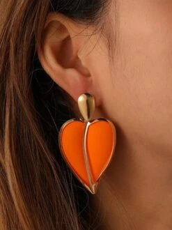 Personalized Metallic Heart Shaped Pendant Earrings