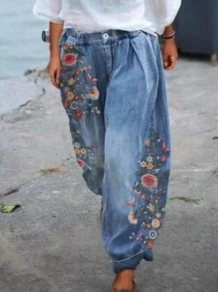 Floral-Print Casual Shift Jeans