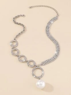 Elegant Imitation Pearl Circle Rhinestone Pendant Necklace -Zolucky Sales Store 918b55560cd15455e23fe3c516a0f841