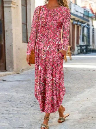 Casual Disty Floral Long Sleeve Crew Neck Dress 1 Casual Disty Floral Long Sleeve Crew Neck Dress