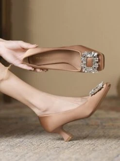 Square Rhinestone Decor Satin Square Toe Spool Heel Pumps 22 Square Rhinestone Decor Satin Square Toe Spool Heel Pumps -Zolucky Sales Store 91afa1d1c4c3c53324141bc2c974b843