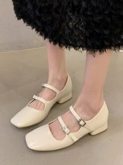 Women Minimalist Square Toe Low Heel Mary Jane Shoes -Zolucky Sales Store 91eba8affb182fbb1b023ea454ab88fd