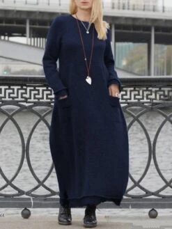 Zolucky Gray Crew Neck Cotton Casual Knitting Dress -Zolucky Sales Store 920651a0c0f34163298a03cdd5b5bb36